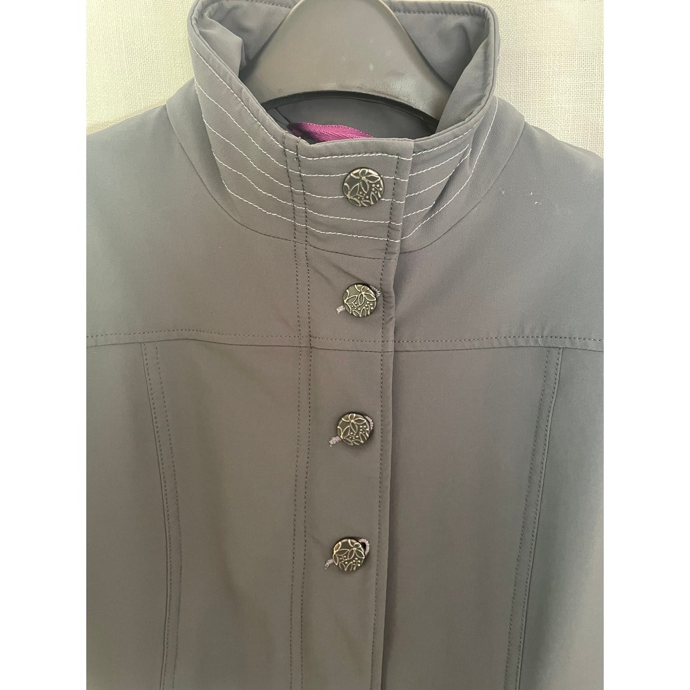 Title Nine Gray Softshell Coat Women's Small Lined Zip Pockets Gray Purple Warm - Picture 2 of 9
